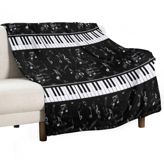 Black And White Piano Music Pattern Multi-functional Throw Blanket