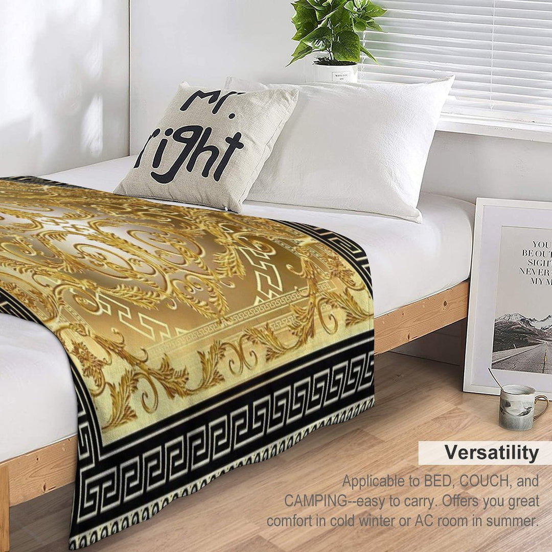 Ornate Baroque Gold Black Greek Keys Meander Eco-conscious Throw Blanket