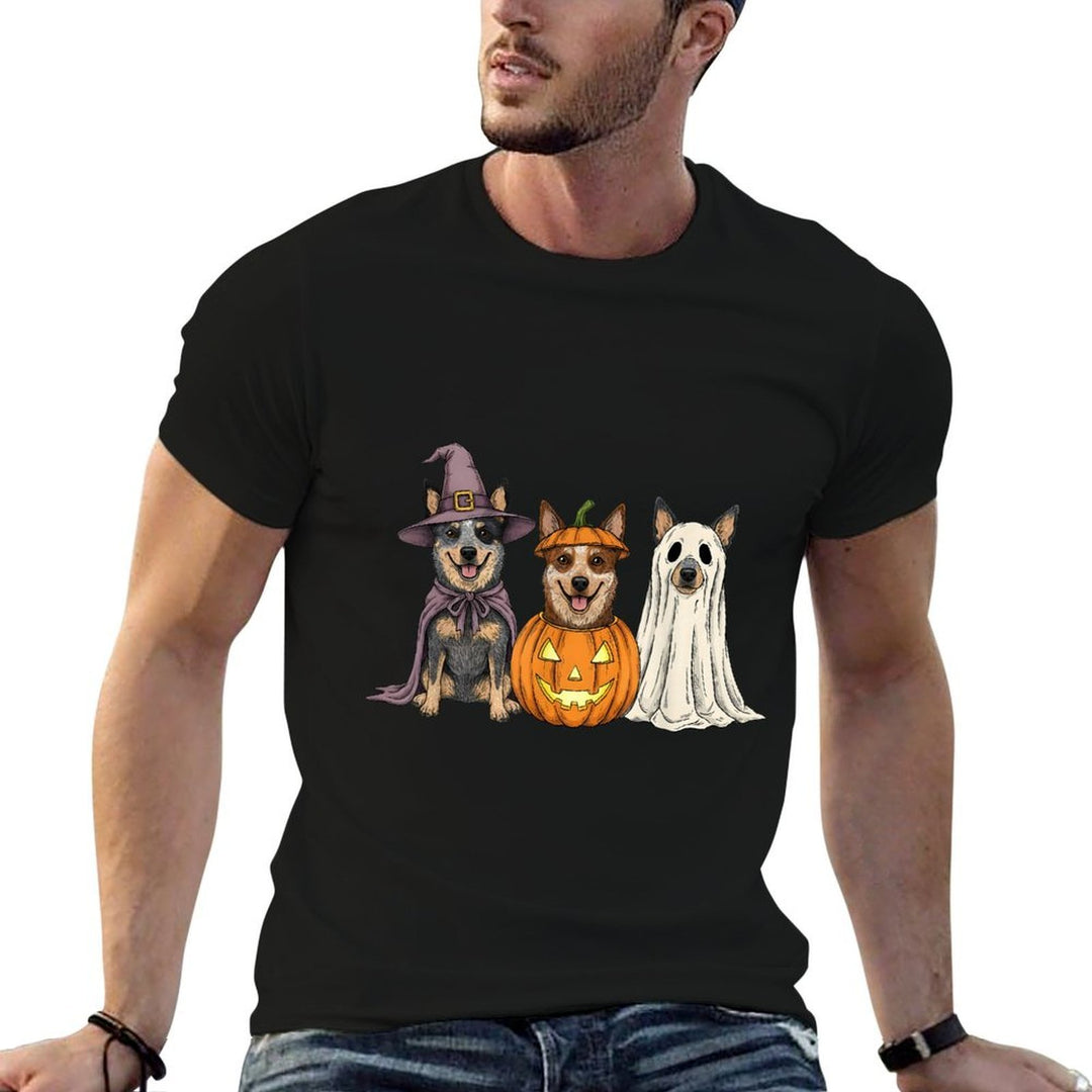 Spooky Ghost Blue Heeler Pumpkin Halloween Dog Lover  Easy-care T-Shirt