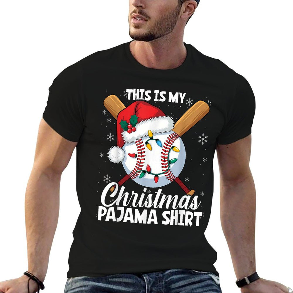 This Is My Christmas Baseball Pajama For Boys Men Women  Rolled Sleeves T-Shirt