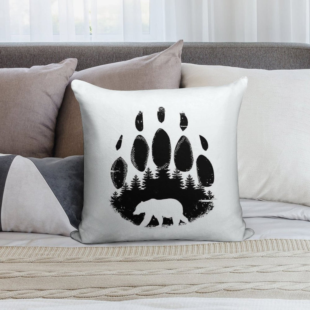 Black Bear Paw Print - Forest Landscape Soft Washable Throw Pillow