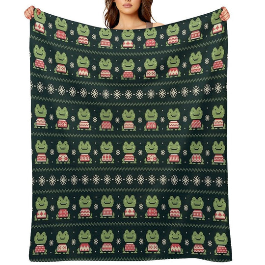 Frogs In Sweaters (Dark) Eco-conscious Throw Blanket