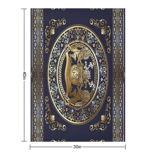 Lion Shield Navy Velvety-soft Throw Blanket