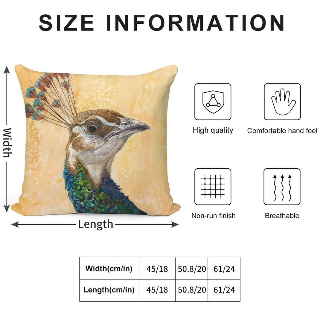 Peahen Soft Short Plush Fabric Throw Pillow