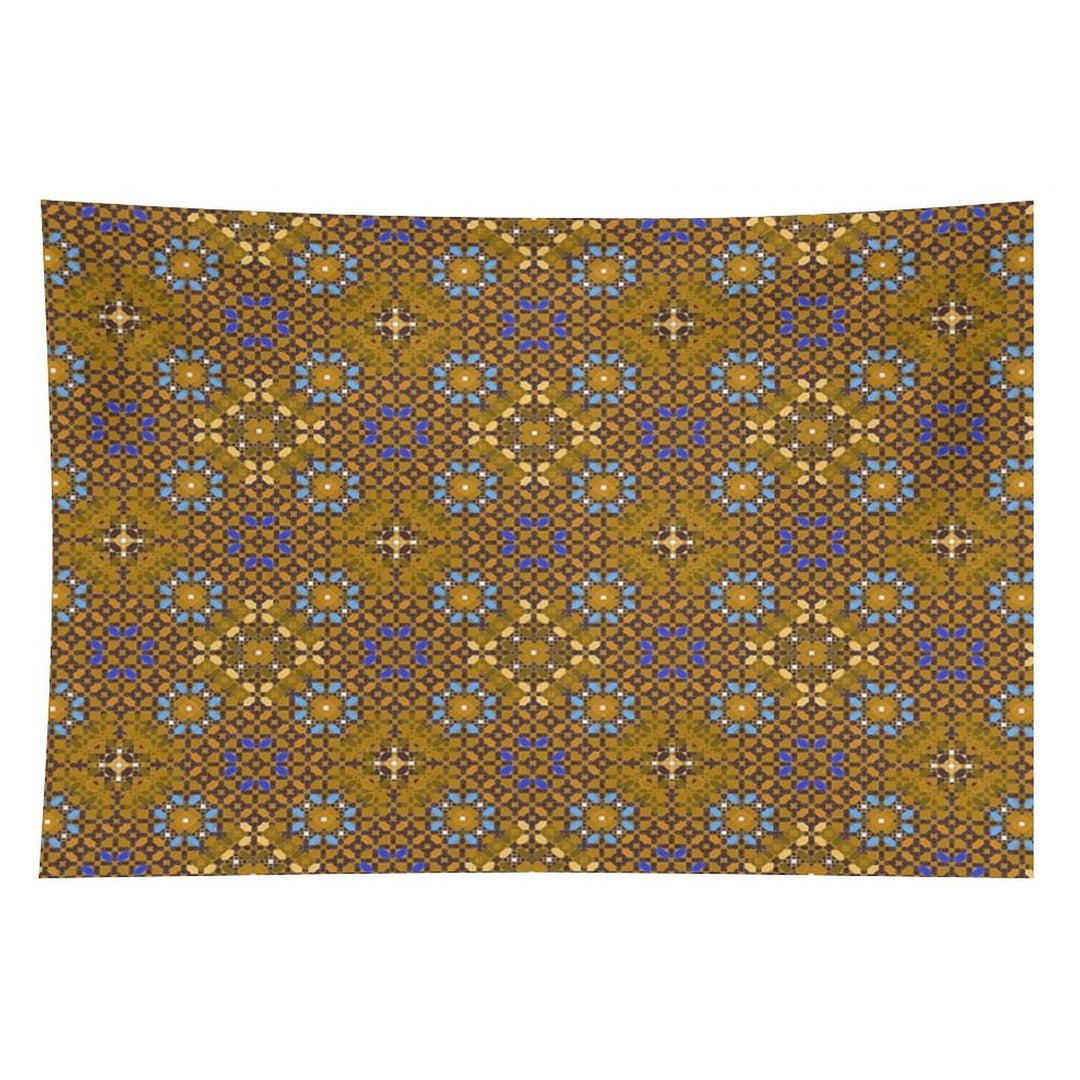 Golden Brown Geometric Composition with Turquoise Flowers Tapestry