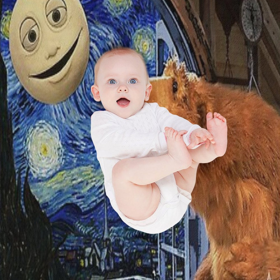 Bear in The Big Blue House with Starry Night Machine-washable Throw Blanket