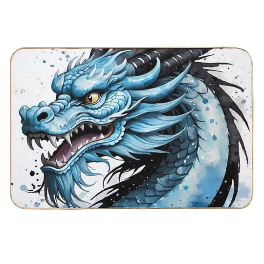 Chinese Watercolor Blue Dragon #1  Non-Slip Bath Mat