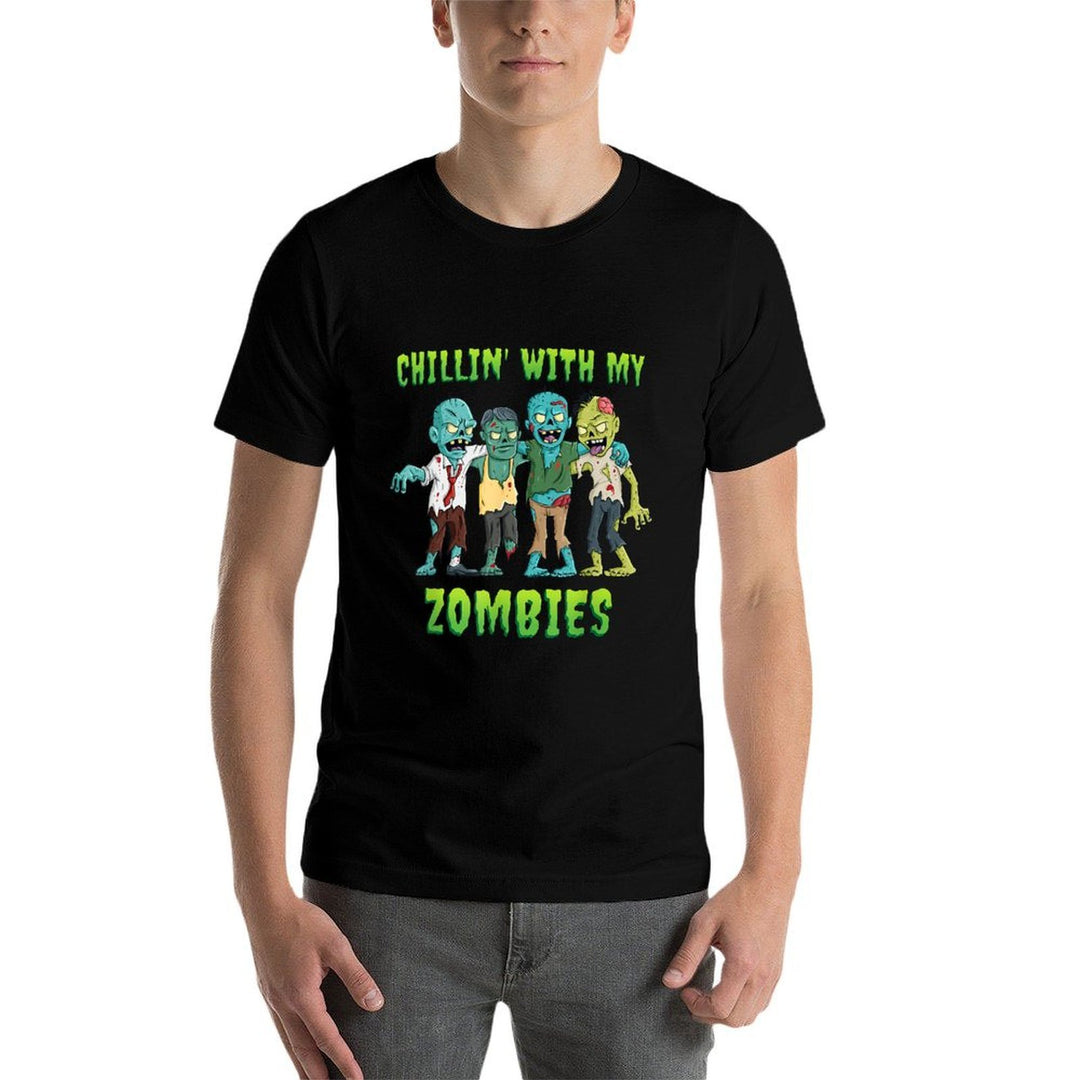 Chillin With My Zombies Halloween Boys Kids Funny  Stretchy T-Shirt
