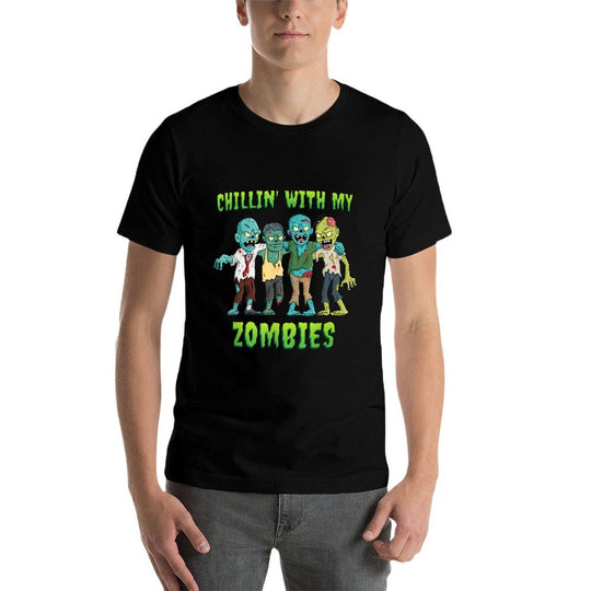 Chillin With My Zombies Halloween Boys Kids Funny  Stretchy T-Shirt