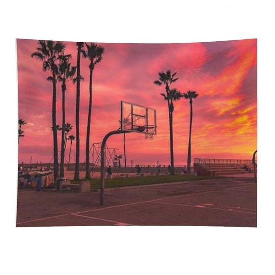 Basketballground And Purple Sunset Tapestry