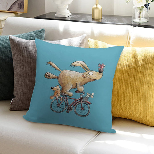 Funny Dog Rides The Bicycle Soft Durable Construction Throw Pillow