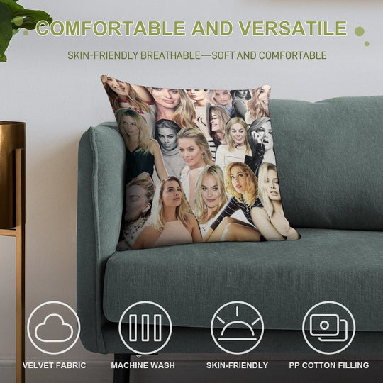 Margot Robbie Collage Soft Easy Maintenance Throw Pillow