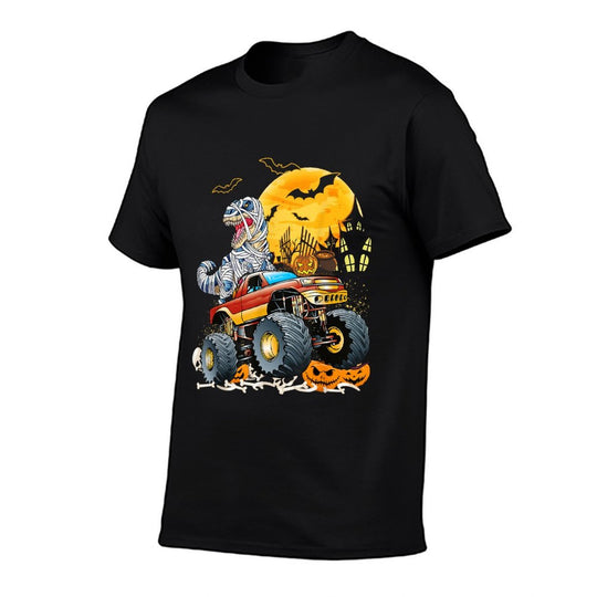 Funny T Rex Saurus Riding Monster Truck Happy Halloween  Oversized Silhouette T-Shirt