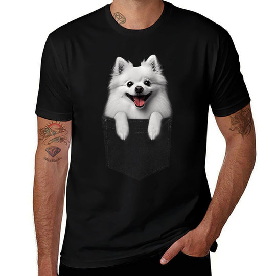 Pocket American Eskimo Dog Cute Dog Lover Owner Gift for Men Women Kids  Heathered Texture T-Shirt