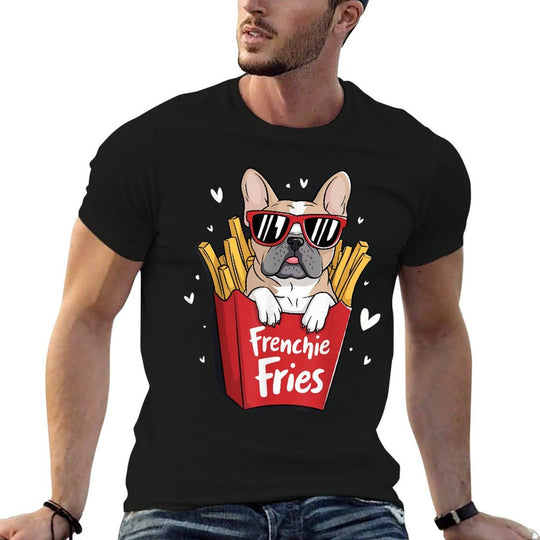 Frenchie Fries French Bulldog  Ribbed Collar T-Shirt