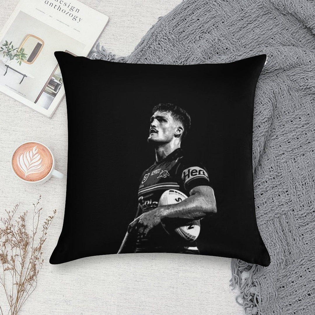 Nathan Cleary Panthers NRL Black And White Posterised Soft Luxury Feel Throw Pillow