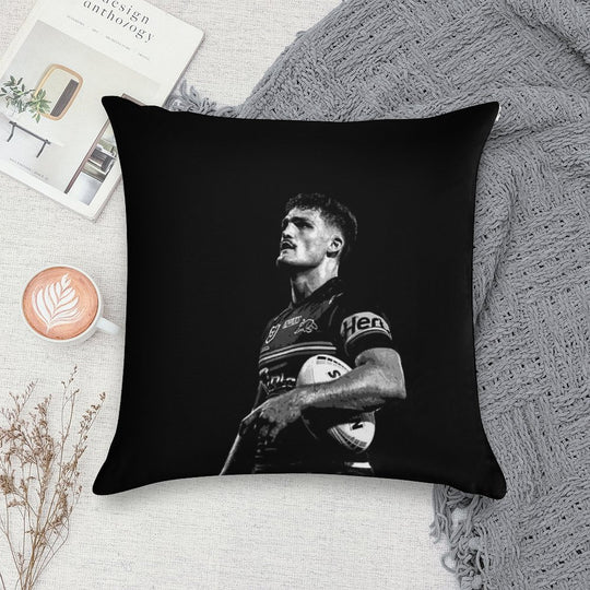 Nathan Cleary Panthers NRL Black And White Posterised Soft Luxury Feel Throw Pillow