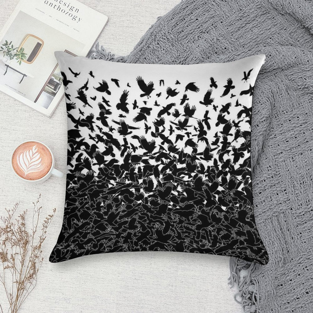 Raven Crow Flying Birds Abstract Goth Halloween Pattern Soft High-Density Material Throw Pillow