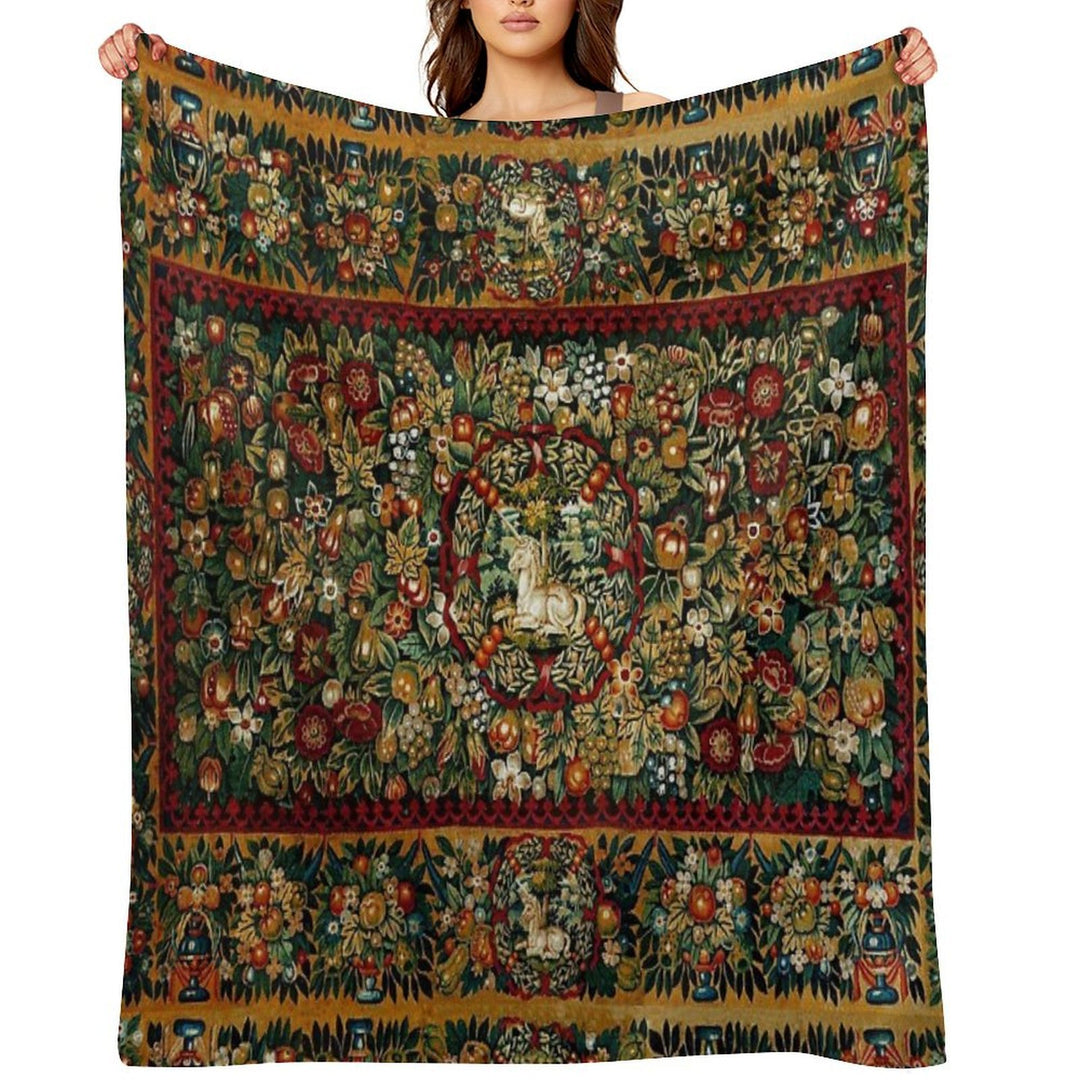 Medieval Unicorn Floral Tapestry Compact Throw Blanket