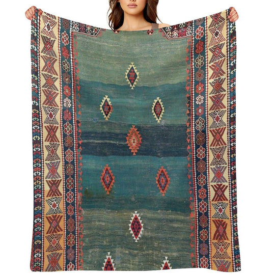 Sivas Antique Turkish Niche Kilim Print Sustainable Throw Blanket
