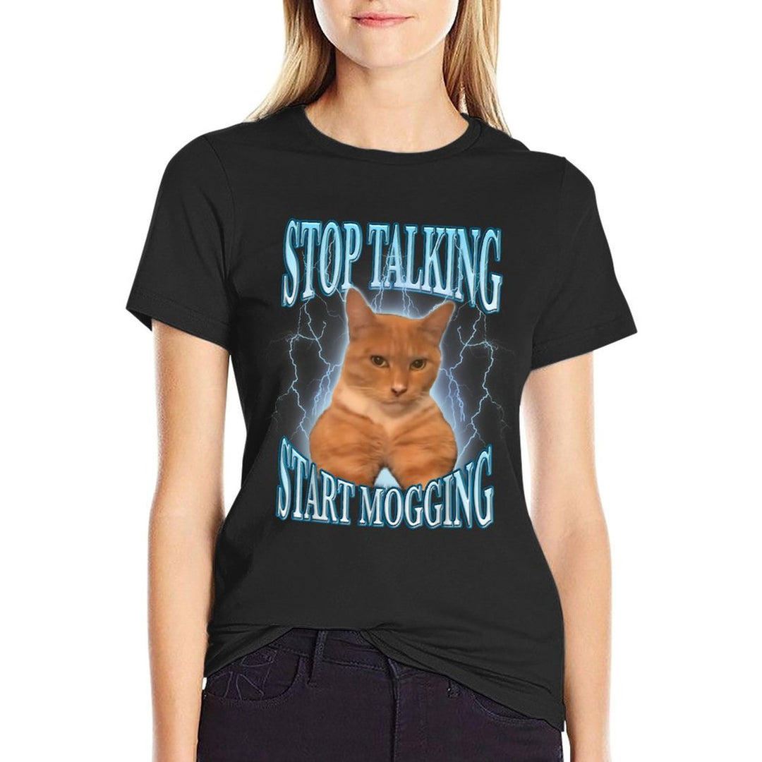 Stop Talking, Start Mogging Funny Cat Meme Mog Men Women Kids  Summer-ready Fabric T-Shirt