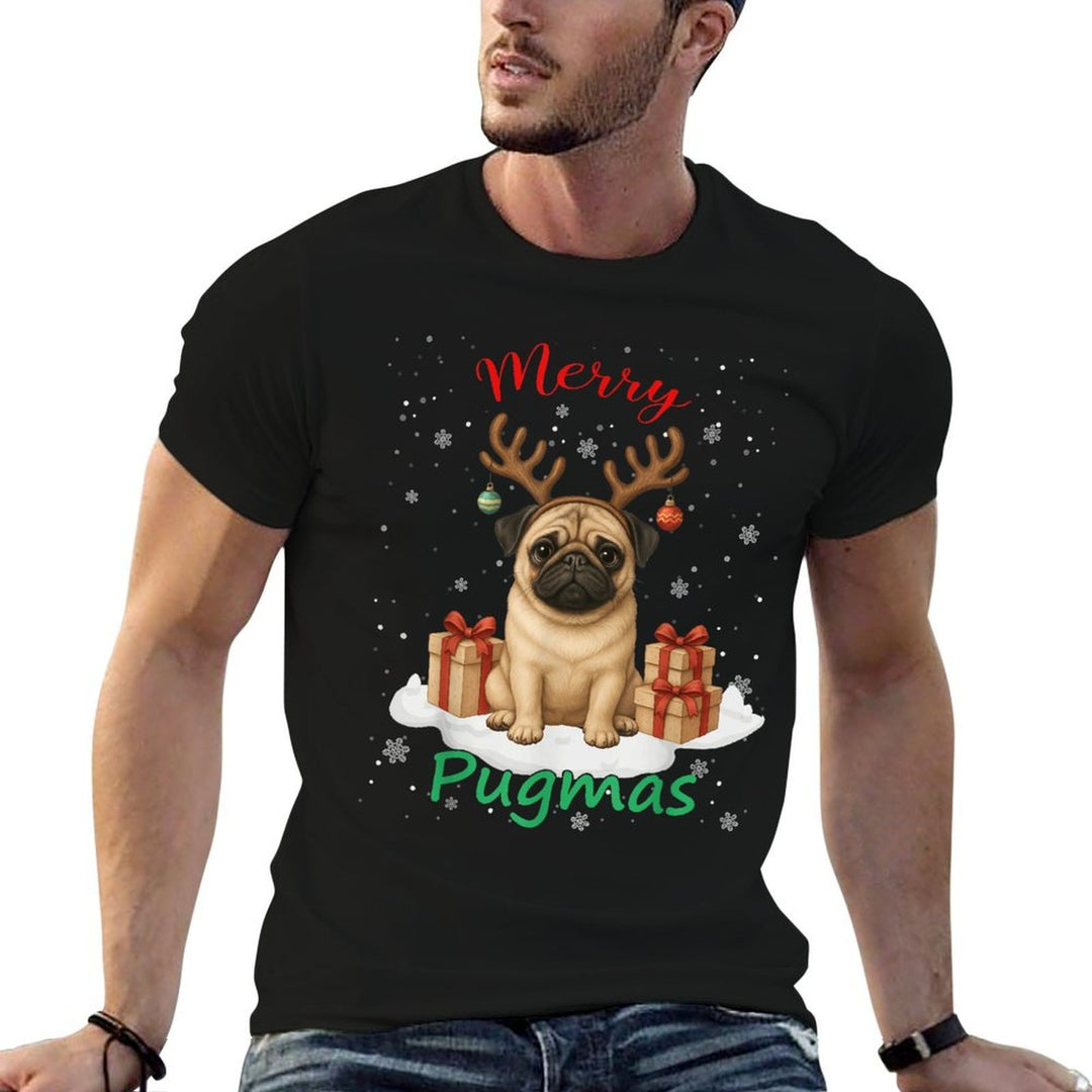 Merry Pugmas for Woman Pug Lovers Fanny Christmas Pug  Cotton T-Shirt