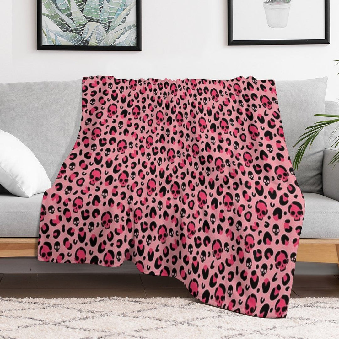 Skull Leopard Print on Pink Background. Machine-washable Throw Blanket