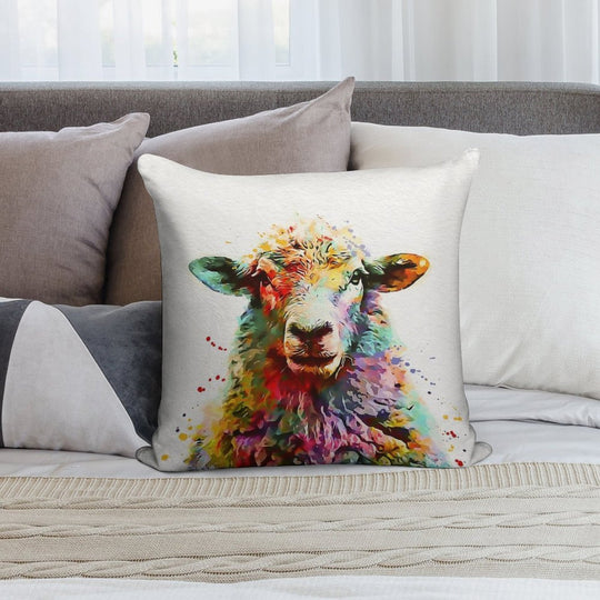 Sheep Watercolor Soft Hidden Zipper Throw Pillow