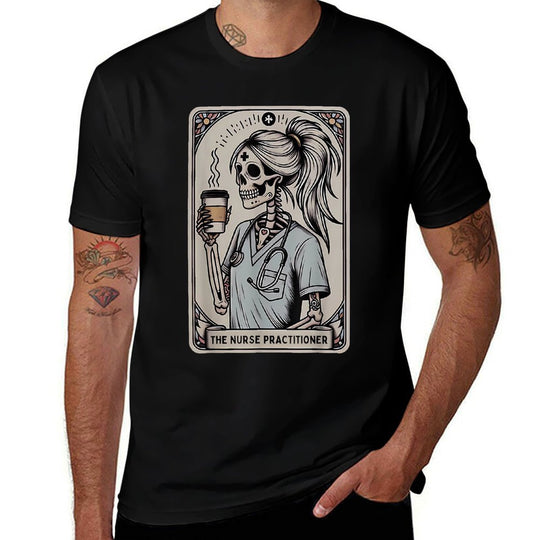 Nurse Practitioner Tarot Card Skeleton Halloween Witch Vibes  Moisture-wicking T-Shirt