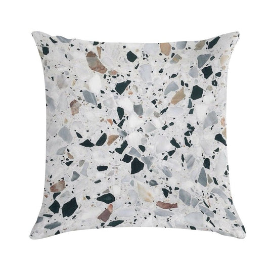 Terrazzo Black, White, Grey And Bronze Soft Shrink-Resistant Throw Pillow