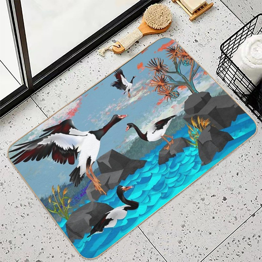 Magpie Geese of Black Rock Lake. Durable Bath Mat