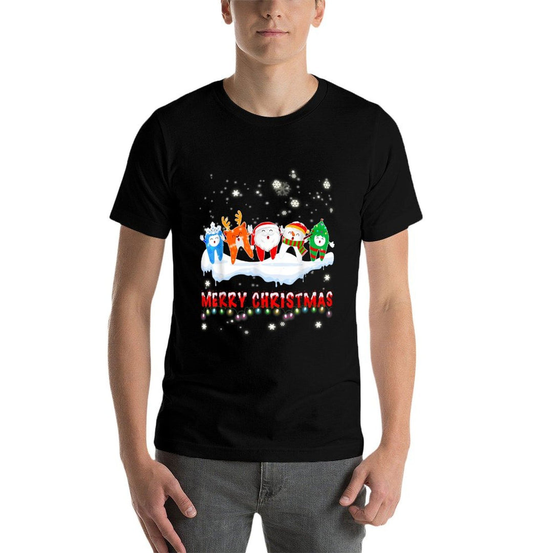 Merry Christmas Dental Assistant Tooth Xmas Lights Santa  Fade-proof Color T-Shirt