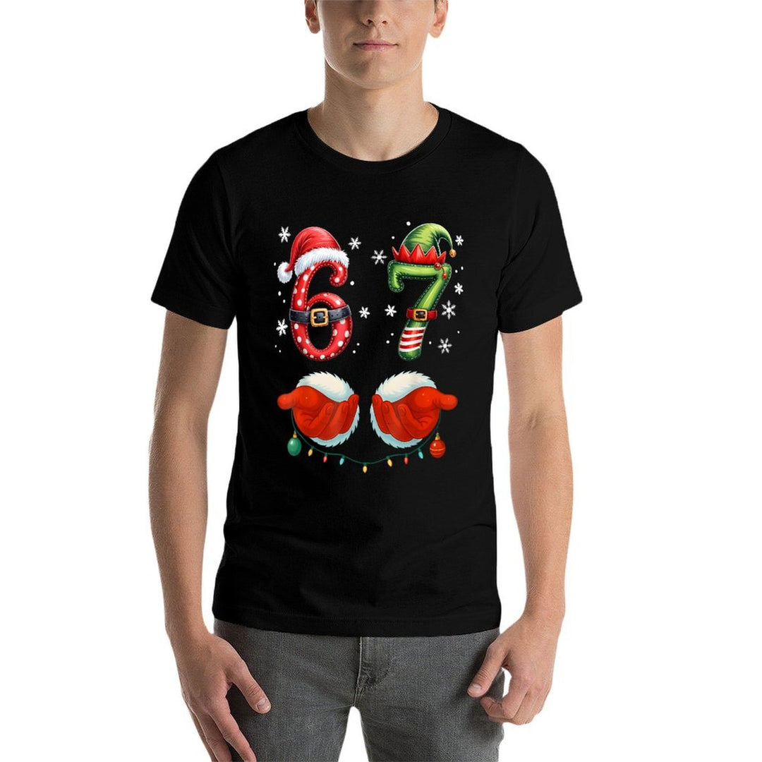 Funny Six Seven 6 7 Meme Christmas Humor Santa Elf Number  Slim-fit Cut T-Shirt