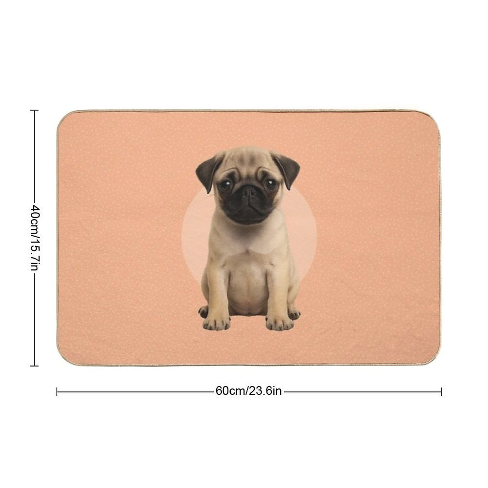 Cute Pug Puppy on Ditsy Background - Peach  Odorless Bath Mat