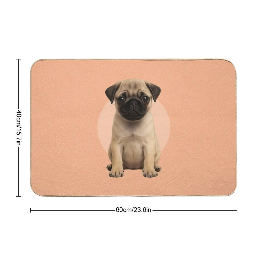Cute Pug Puppy on Ditsy Background - Peach  Odorless Bath Mat