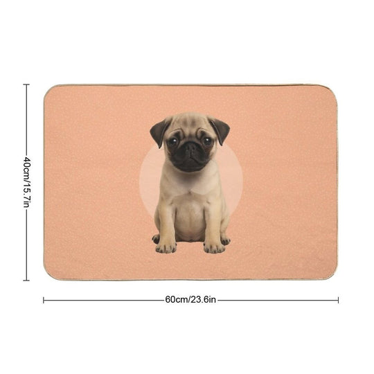 Cute Pug Puppy on Ditsy Background - Peach  Odorless Bath Mat