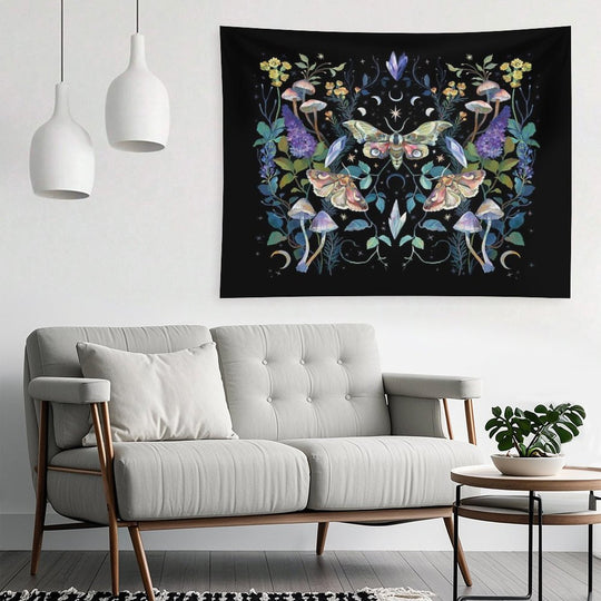 Crystal Moth Mushroom Tapestry