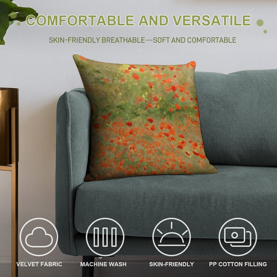 Monet Poppy Field Poppies Only Version Soft High-Density Material Throw Pillow