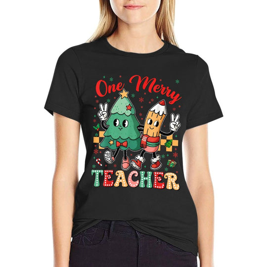 One Merry Teacher Groovy Christmas Tree Pjs Xmas Teacher  Odor-resistant T-Shirt