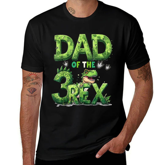 Dad of The Three Rex Birthday Boy Dinosaur Family Matching  Summer-ready Fabric T-Shirt