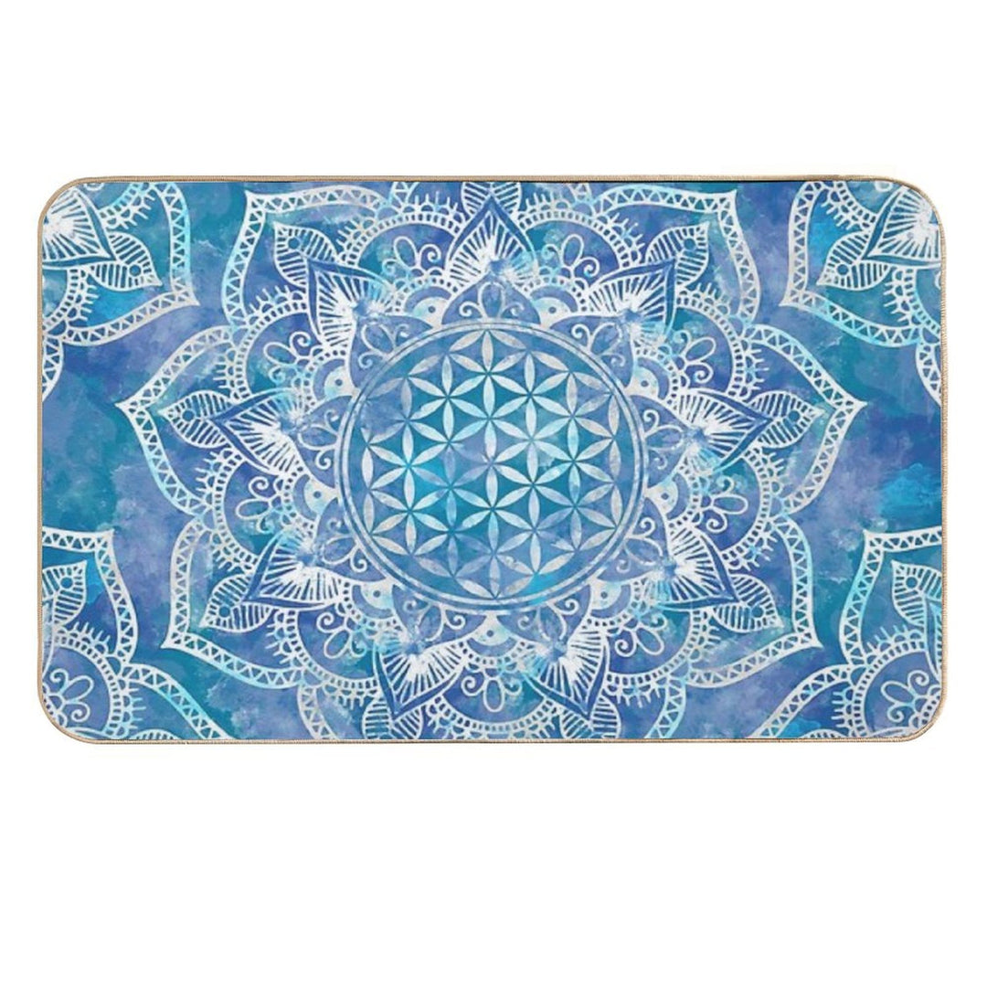 Flower of Life in Lotus - Watercolor Blue  Eco-Friendly Bath Mat