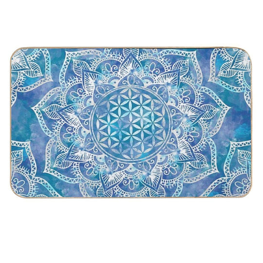 Flower of Life in Lotus - Watercolor Blue  Eco-Friendly Bath Mat