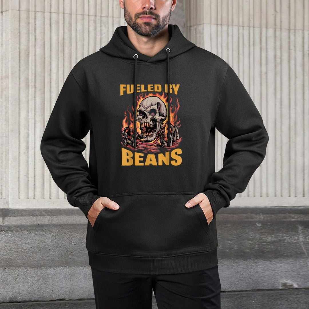 Fueled By Beans Funny Brainrot Cringe Skeleton Meme Flames Medium-Weight Fabric Hoodie