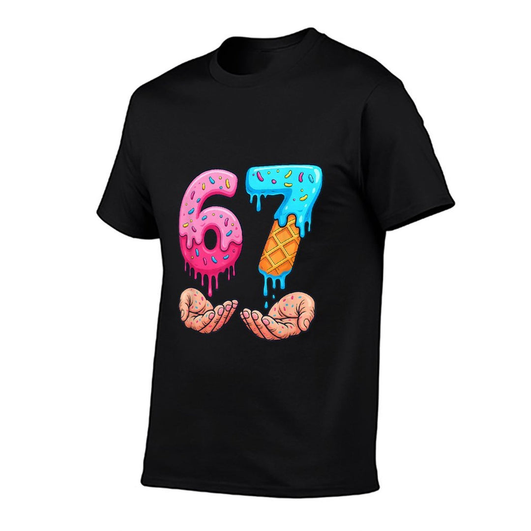 Six Seven Ice Cream Drip Kids Youth Funny 67 Hands Meme 6 7  Fade-proof Color T-Shirt