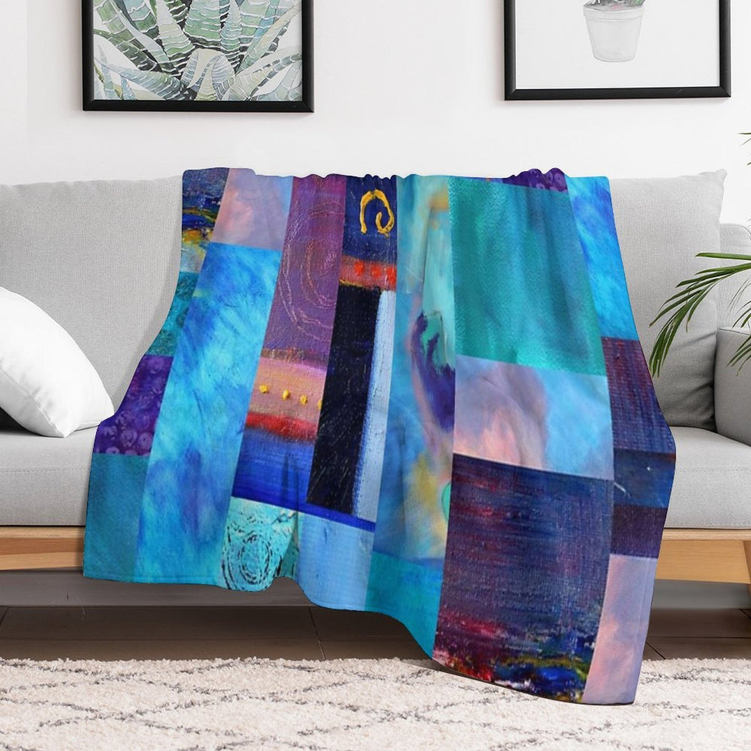 Classic Blue Collage Abstract Painting Art Plush Throw Blanket