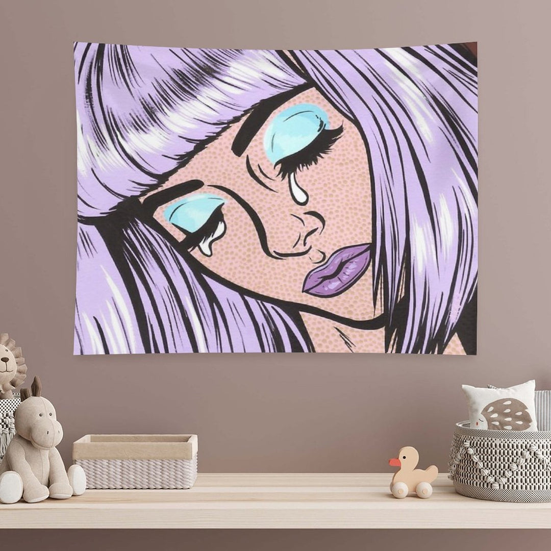 Lilac Bangs Crying Comic Girl Tapestry