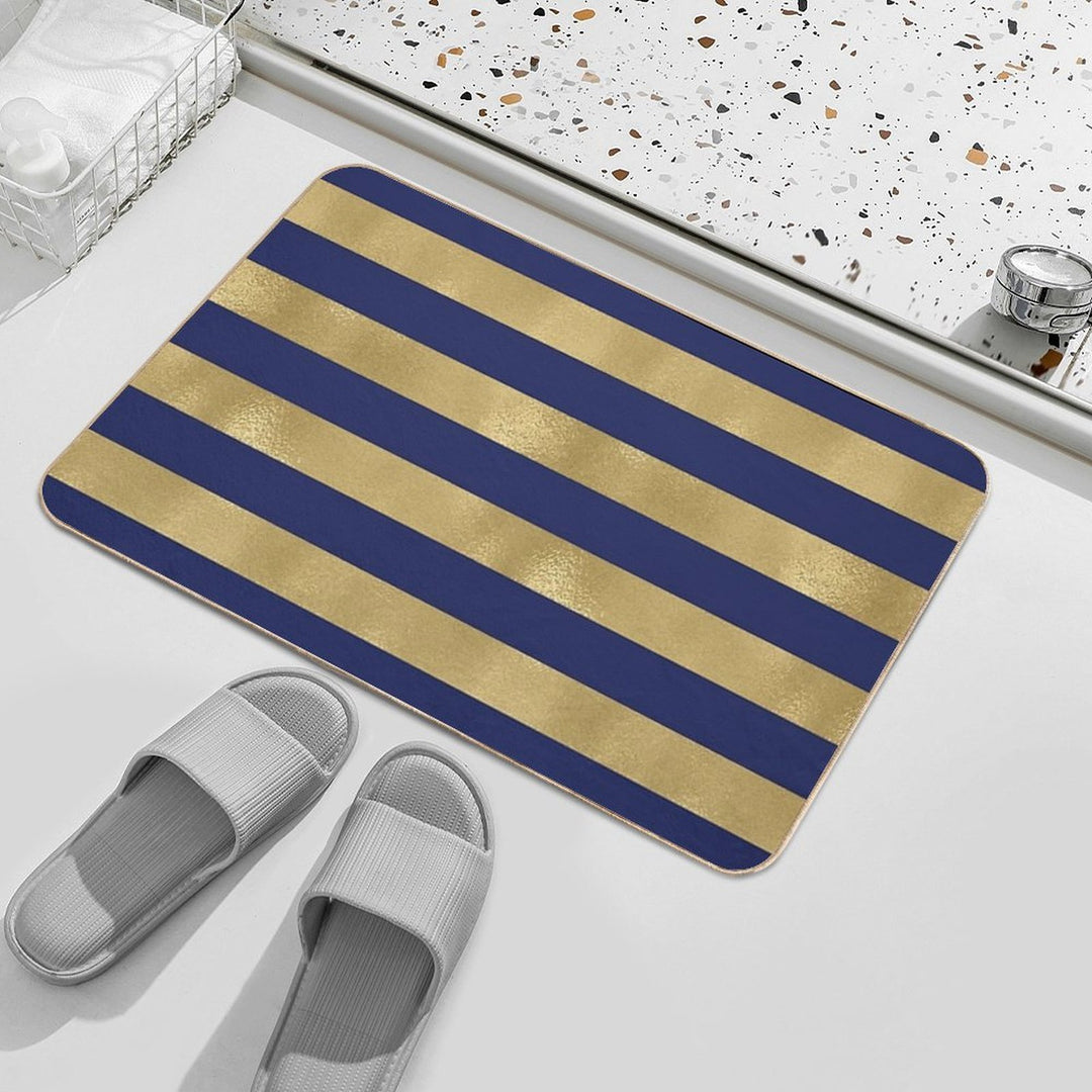 Navy Blue And Gold Metallic Horizontal Stripes  Eco-Friendly Bath Mat