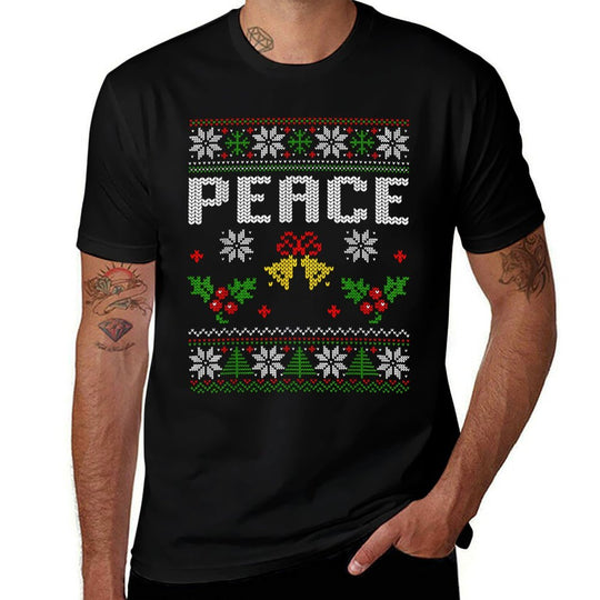 Peace I Come In Peace Couple Matching Ugly Christmas Sweater  Summer-ready Fabric T-Shirt
