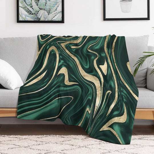 Emerald Green Black Gold Marble #1 #decor #art Versatility Throw Blanket