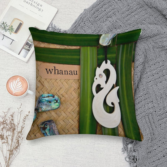 NZ Maori - Whanau - Family Theme Soft Short Plush Fabric Throw Pillow